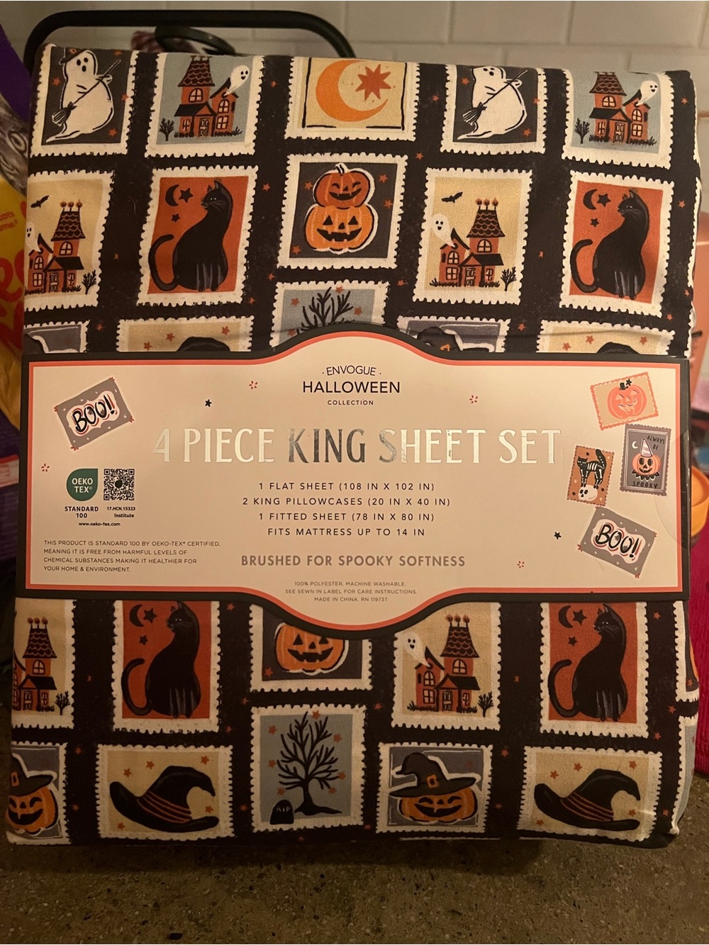 Envogue Halloween 4-Piece King Sheet Set - Black & Orange